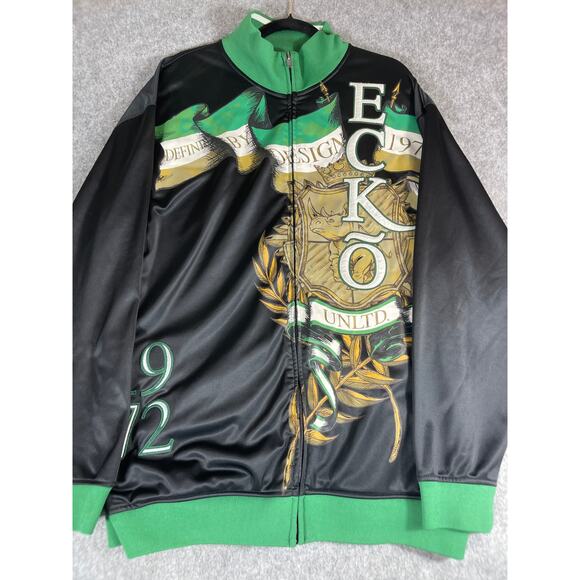 Vintage Ecko Unlimited Track Jacket Womens XL Black Green Embroidered USA Y2K - Picture 1 of 6